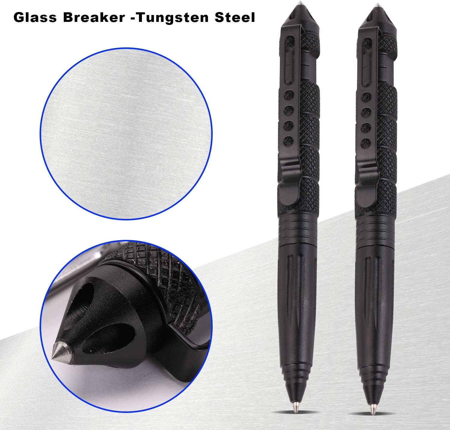 2 Pack Military Tactical Pen Set with 6 Black Ballpoint Refills for Writing, Made of Tungsten Steel Aluminum (Black, Pack of 2) 2 Pack Military Tactical Pen Set with 6 Black Ballpoint Refills for Writing, Made of Tungsten Steel Aluminum (Black, Pack of 2)
