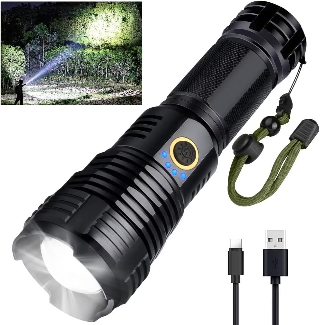 BengMxj Rechargeable LED Flashlights, 900000 High Lumens Flashlight, XHP70 Tactical Flashlight with Zoomable, 5 Modes, Super Bright Waterproof Flashlights for Emergencies, Camping, Hiking BengMxj Rechargeable LED Flashlights, 900000 High Lumens Flashlight, XHP70 Tactical Flashlight with Zoomable, 5 Modes, Super Bright Waterproof Flashlights for Emergencies, Camping, Hiking