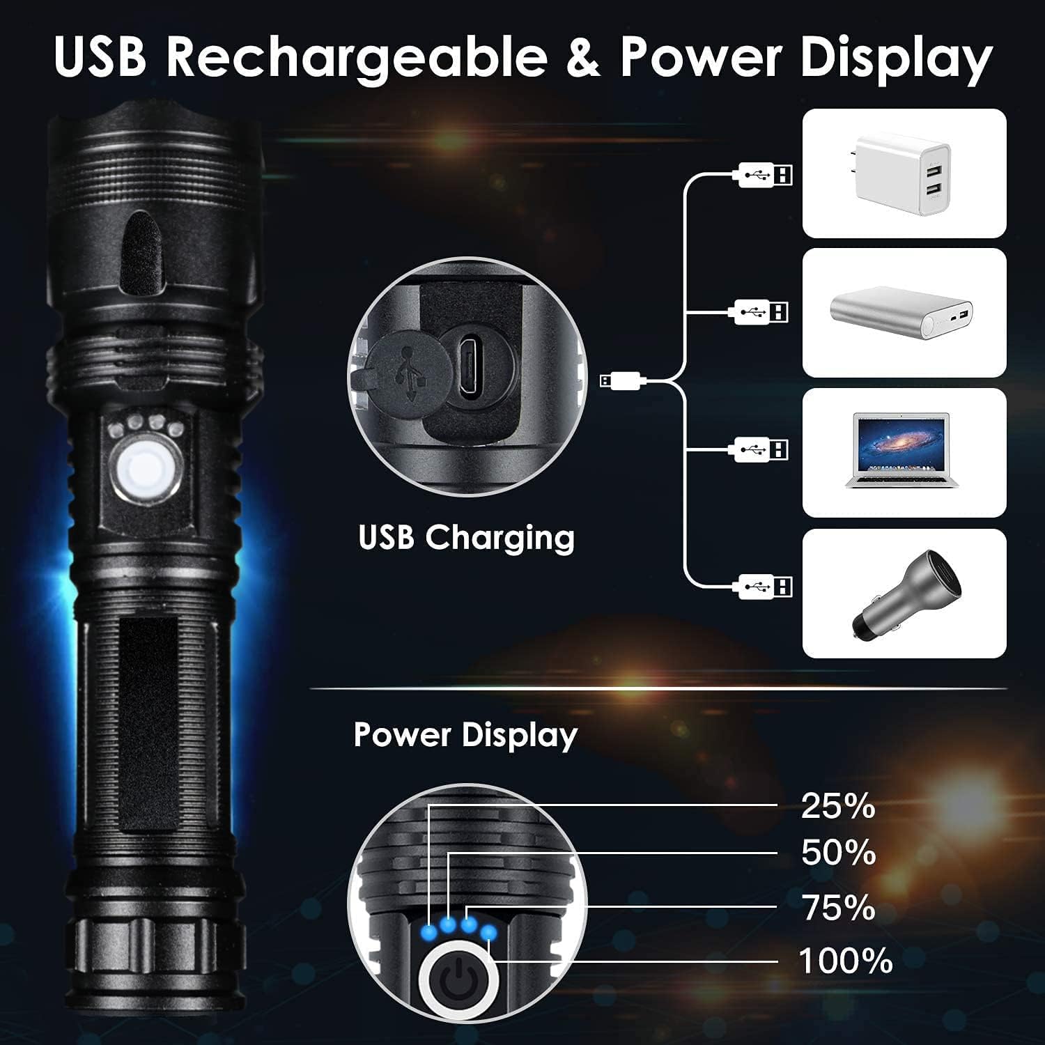 BERCOL Rechargeable LED Flashlights High Lumens, 200000 Lumens Super Bright Powerful Flashlights, 5 Modes, Waterproof Flashlight for Emergencies, Hiking BERCOL Rechargeable LED Flashlights High Lumens, 200000 Lumens Super Bright Powerful Flashlights, 5 Modes, Waterproof Flashlight for Emergencies, Hiking