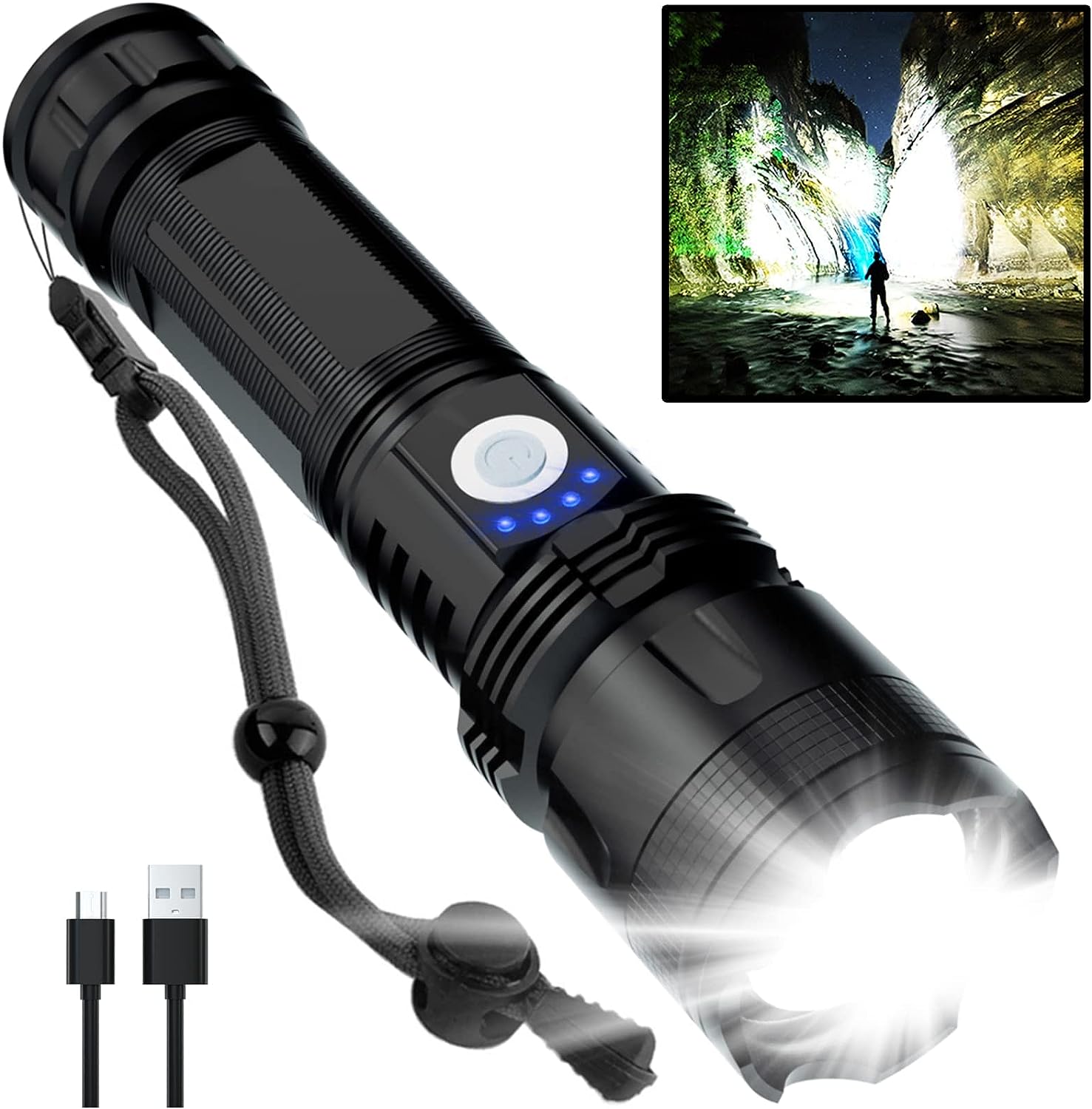 BERCOL Rechargeable LED Flashlights High Lumens, 200000 Lumens Super Bright Powerful Flashlights, 5 Modes, Waterproof Flashlight for Emergencies, Hiking BERCOL Rechargeable LED Flashlights High Lumens, 200000 Lumens Super Bright Powerful Flashlights, 5 Modes, Waterproof Flashlight for Emergencies, Hiking