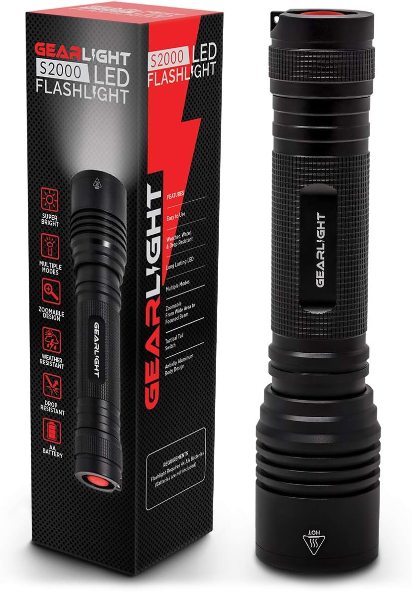 GearLight S2000 LED Flashlight High Lumens - Super Bright, Powerful, Mid-Size Tactical Flashlight for Outdoor Activity Emergency Use GearLight S2000 LED Flashlight High Lumens - Super Bright, Powerful, Mid-Size Tactical Flashlight for Outdoor Activity Emergency Use