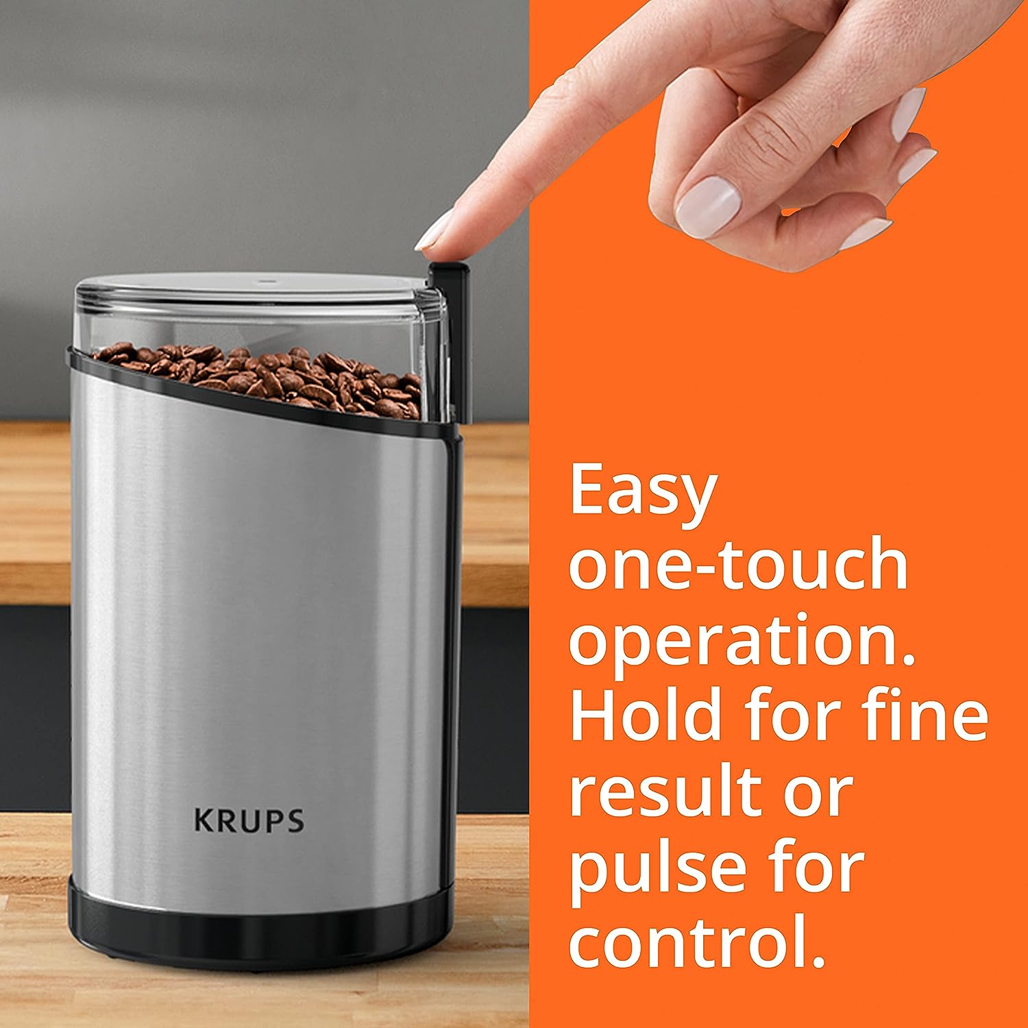 Krups One-Touch Stainless Steel Coffee and Spice Grinder 12 Cup Easy to Use, One Touch Operation 200 Watts Coffee, Espresso, French Press, Pour Over, Spices, Dry Herbs, Nuts Silver Krups One-Touch Stainless Steel Coffee and Spice Grinder 12 Cup Easy to Use, One Touch Operation 200 Watts Coffee, Espresso, French Press, Pour Over, Spices, Dry Herbs, Nuts Silver