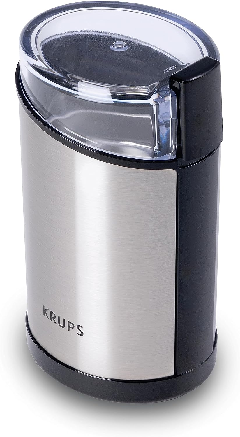 Krups One-Touch Stainless Steel Coffee and Spice Grinder 12 Cup Easy to Use, One Touch Operation 200 Watts Coffee, Espresso, French Press, Pour Over, Spices, Dry Herbs, Nuts Silver Krups One-Touch Stainless Steel Coffee and Spice Grinder 12 Cup Easy to Use, One Touch Operation 200 Watts Coffee, Espresso, French Press, Pour Over, Spices, Dry Herbs, Nuts Silver