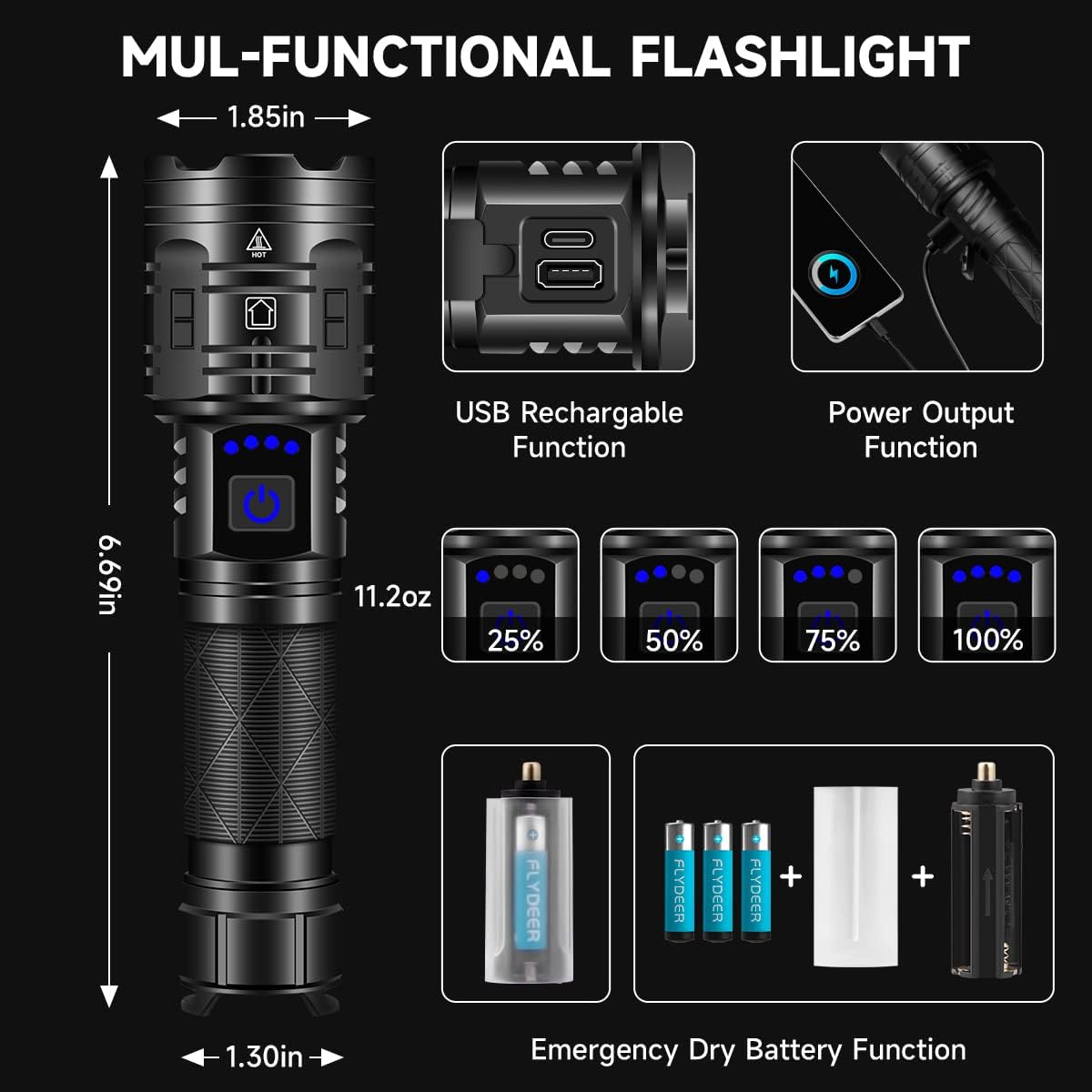 Rechargeable Flashlights High lumens, 250000LM Powerful Tactical Flashlights, 5 Modes LED Flashlight Zoomable, Brightest Flashlight Waterproof, Handheld Flash light for Emergencies, Camping, Hiking Rechargeable Flashlights High lumens, 250000LM Powerful Tactical Flashlights, 5 Modes LED Flashlight Zoomable, Brightest Flashlight Waterproof, Handheld Flash light for Emergencies, Camping, Hiking
