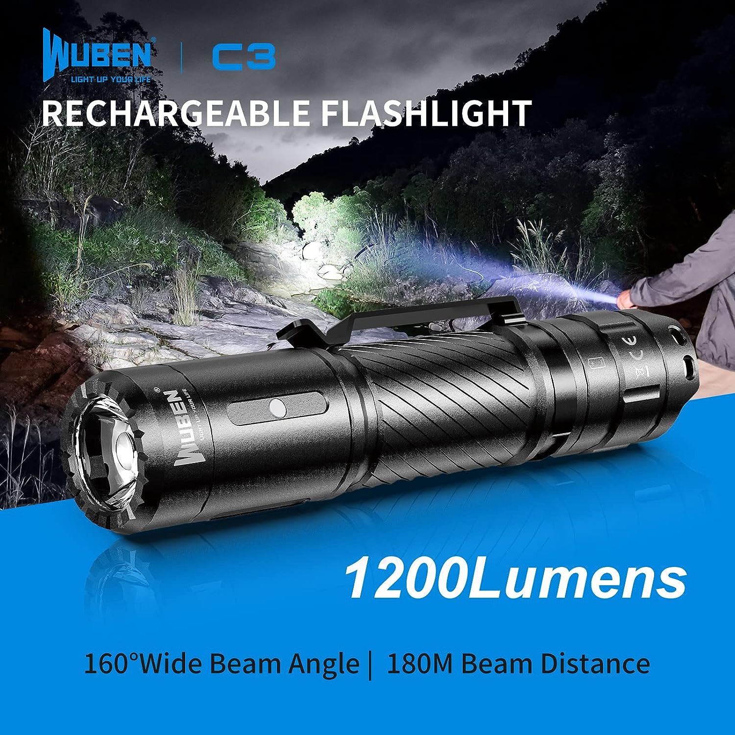 WUBEN C3 Flashlight 1200 High Lumens Rechargeable Flashlights 6 Modes Super Bright LED Tactical Flashlight IP68 Pocket EDC Flash Light for Camping, Emergency, Rescue, Hunting, Inspection, Repair WUBEN C3 Flashlight 1200 High Lumens Rechargeable Flashlights 6 Modes Super Bright LED Tactical Flashlight IP68 Pocket EDC Flash Light for Camping, Emergency, Rescue, Hunting, Inspection, Repair