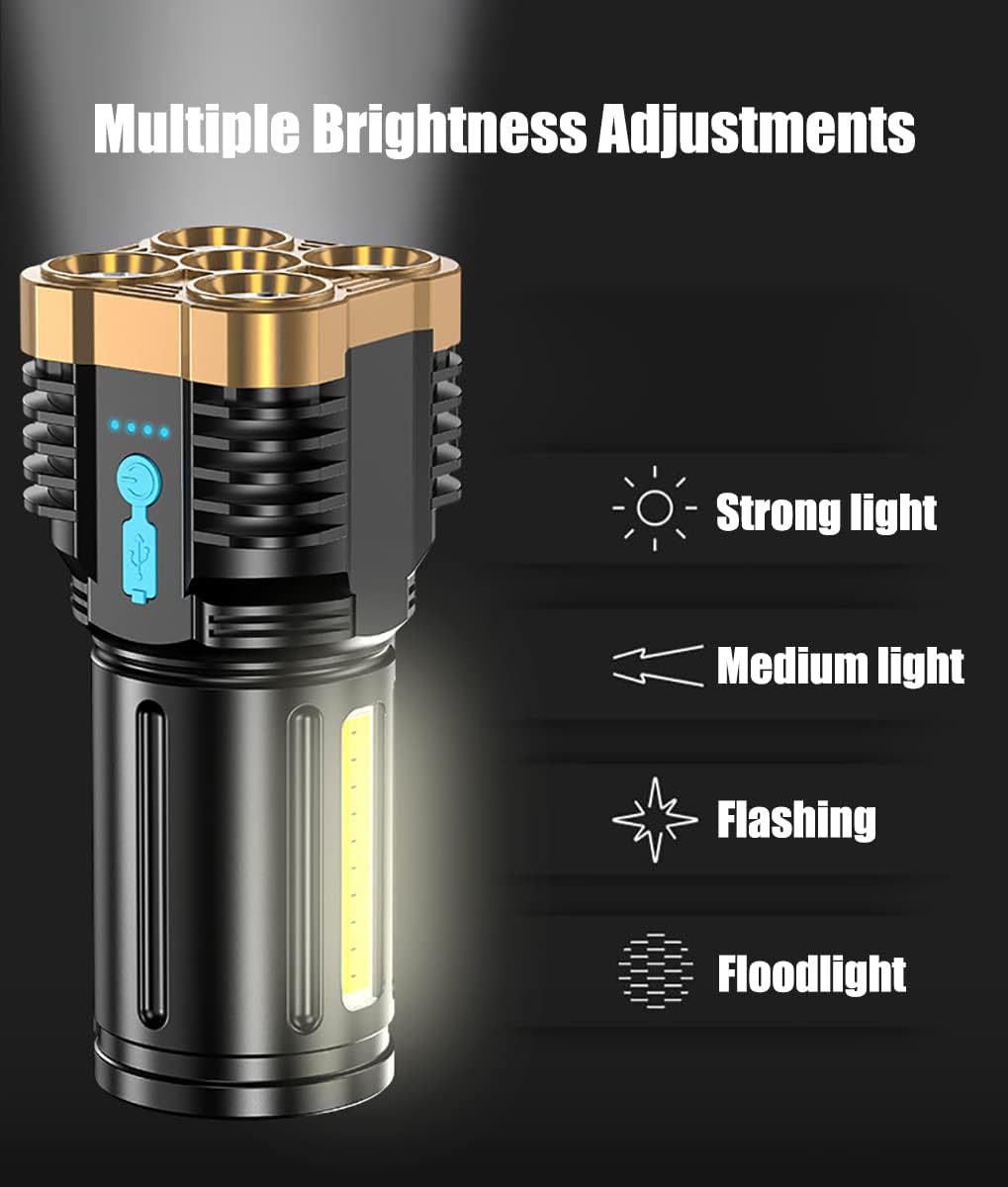 WUCOHATI Portable Led Flashlight-Five Core Design Handheld Flashlight, Multiple Light Modes Tactical Flashlight, with Cob Light Rechargeable Flashlights, Suitable for Exploration, Camping, Hunting WUCOHATI Portable Led Flashlight-Five Core Design Handheld Flashlight, Multiple Light Modes Tactical Flashlight, with Cob Light Rechargeable Flashlights, Suitable for Exploration, Camping, Hunting
