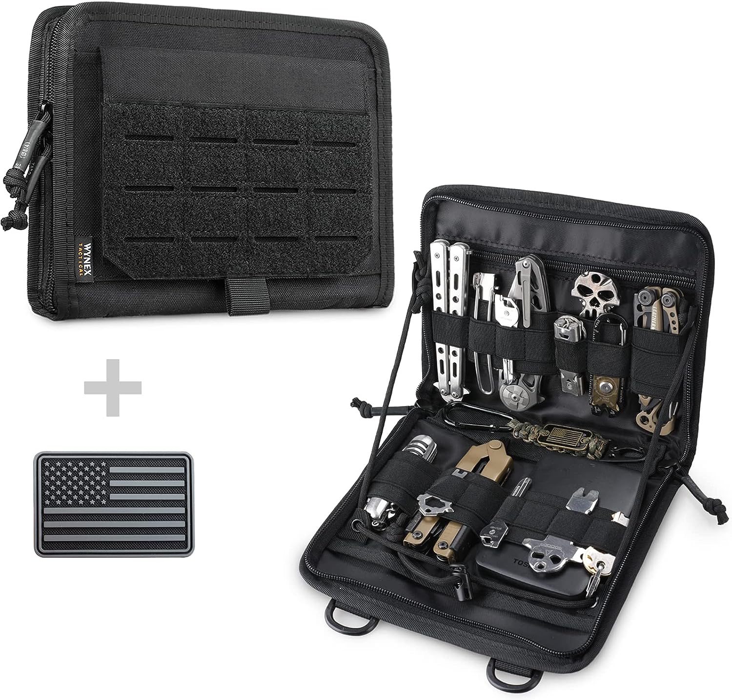 WYNEX Tactical Folding Admin Pouch, Molle Tool Bag of Laser-Cut Design, Utility Organizer EDC Medical Bag Modular Pouches Tactical Attachment Waist Pouch Include U.S Patch WYNEX Tactical Folding Admin Pouch, Molle Tool Bag of Laser-Cut Design, Utility Organizer EDC Medical Bag Modular Pouches Tactical Attachment Waist Pouch Include U.S Patch